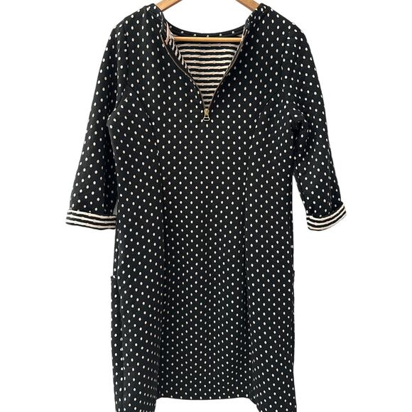 Boden Dott Polka Dot Quilted Sweater Shift Dress Black White Size 10 Long - Picture 11 of 13